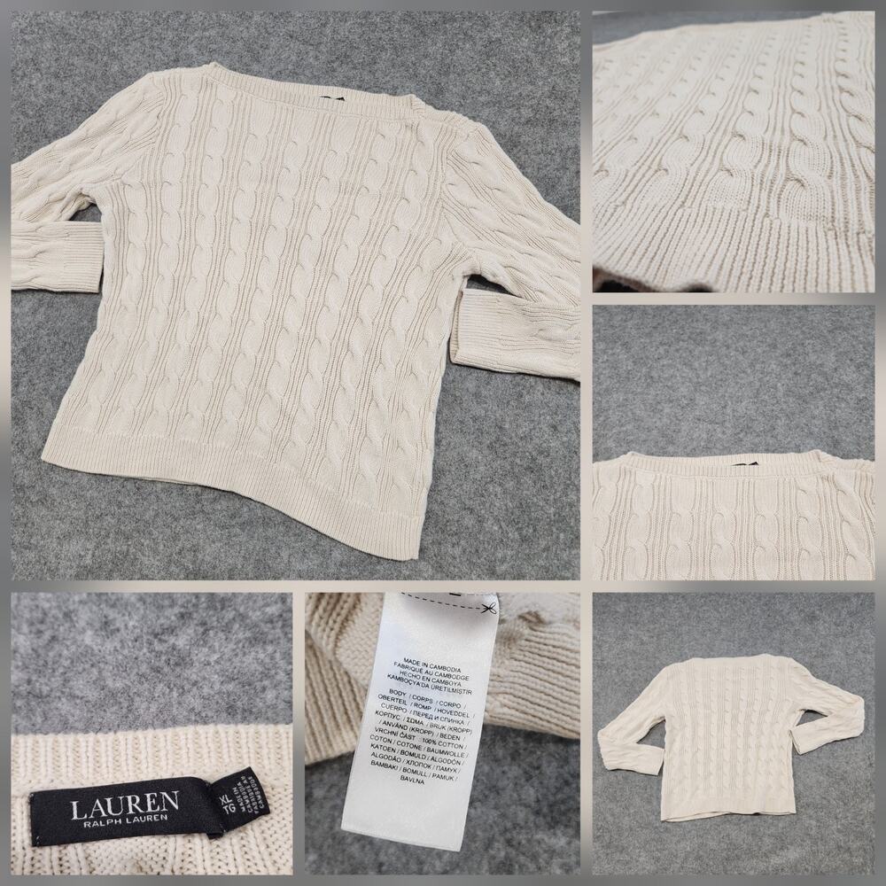Ralph Lauren LRL Black Label Womens XL 100% Cotton Cableknit Pullover Sweater